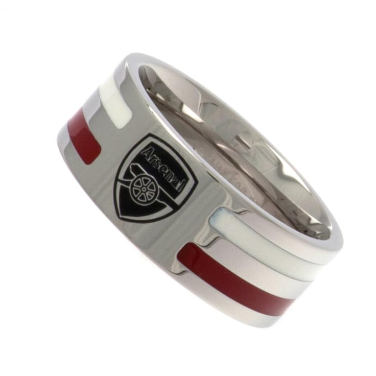 Arsenal FC Colour Stripe Ring Small - Stainless Steel with Engraved Crest & Chrome Finish