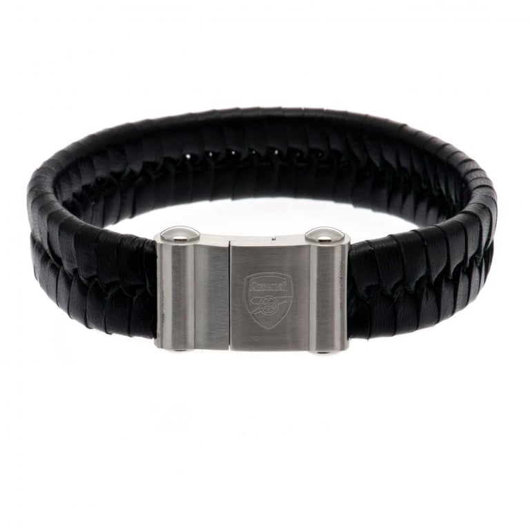 Arsenal FC Genuine Leather Single Plait Magnetic Clasp Bracelet