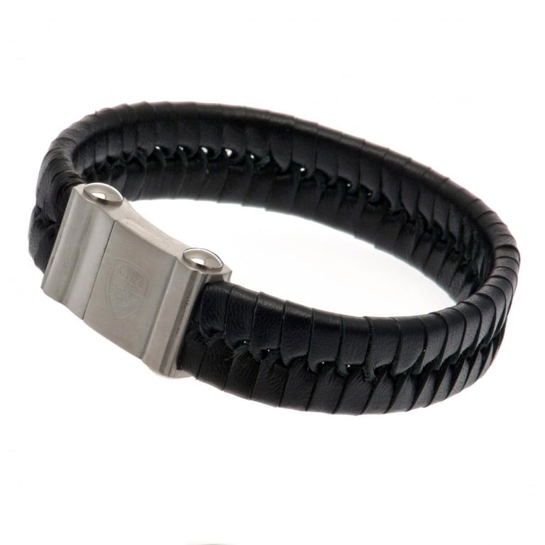 Arsenal FC Genuine Leather Single Plait Magnetic Clasp Bracelet