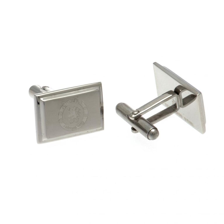 Chelsea FC Tie Slide & Cufflink Set - Stainless Steel Crest Pin and Satin Finish Engraved Links for Executive Style