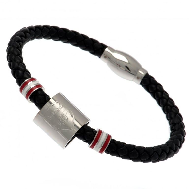 Arsenal FC Genuine Leather Stainless Steel Ring Bracelet