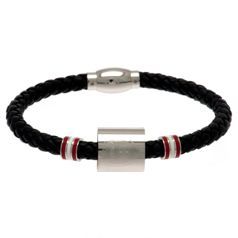 Arsenal FC Genuine Leather Stainless Steel Ring Bracelet