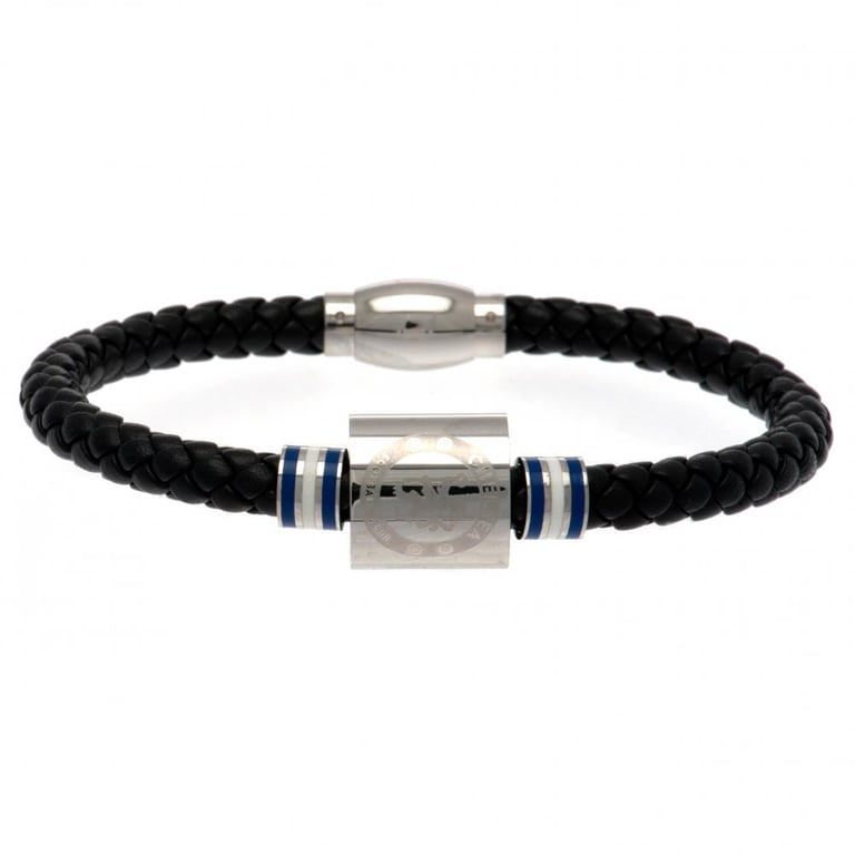 Genuine Leather Chelsea FC Colour Ring Bracelet - Rope Design with Club Crest and Magnetic Clasp