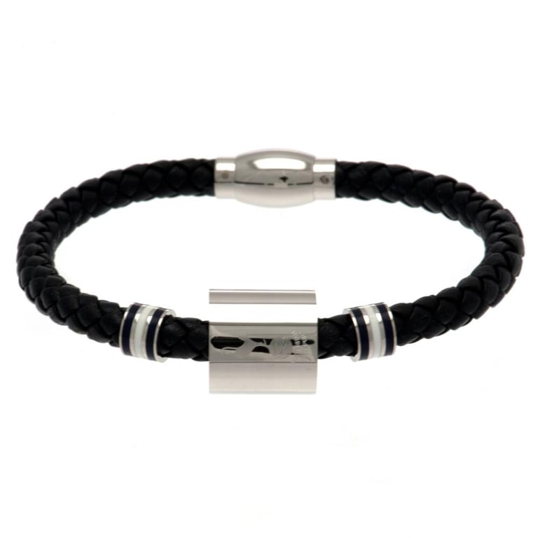 Tottenham Hotspur FC Genuine Leather Colour Ring Bracelet with Stainless Steel Club Crest Engraving