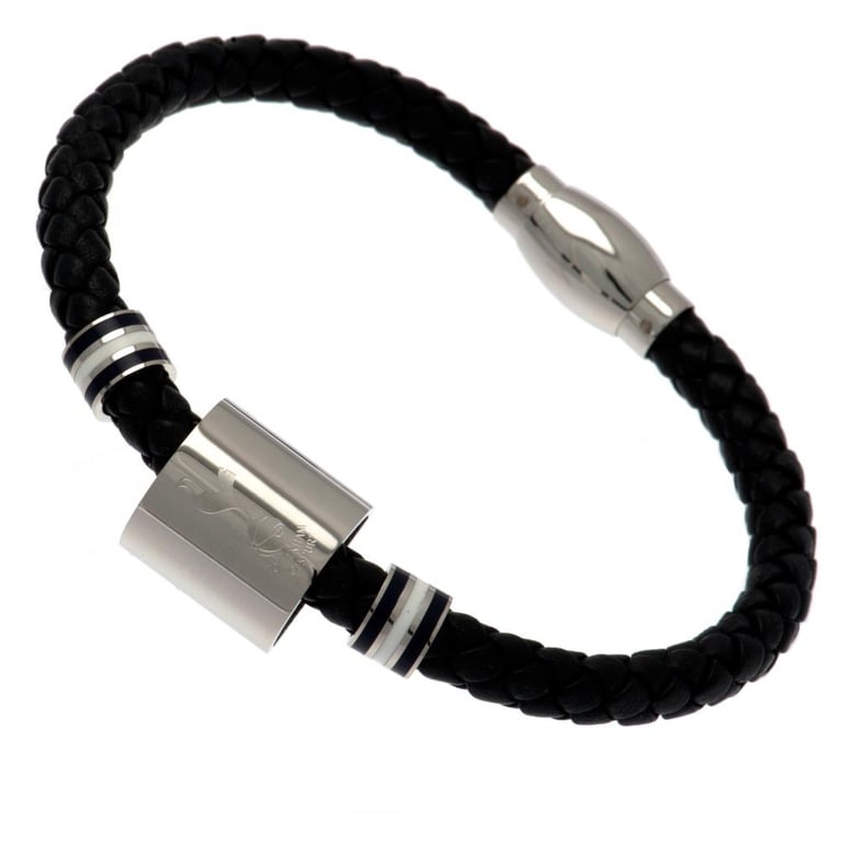 Tottenham Hotspur FC Genuine Leather Colour Ring Bracelet with Stainless Steel Club Crest Engraving