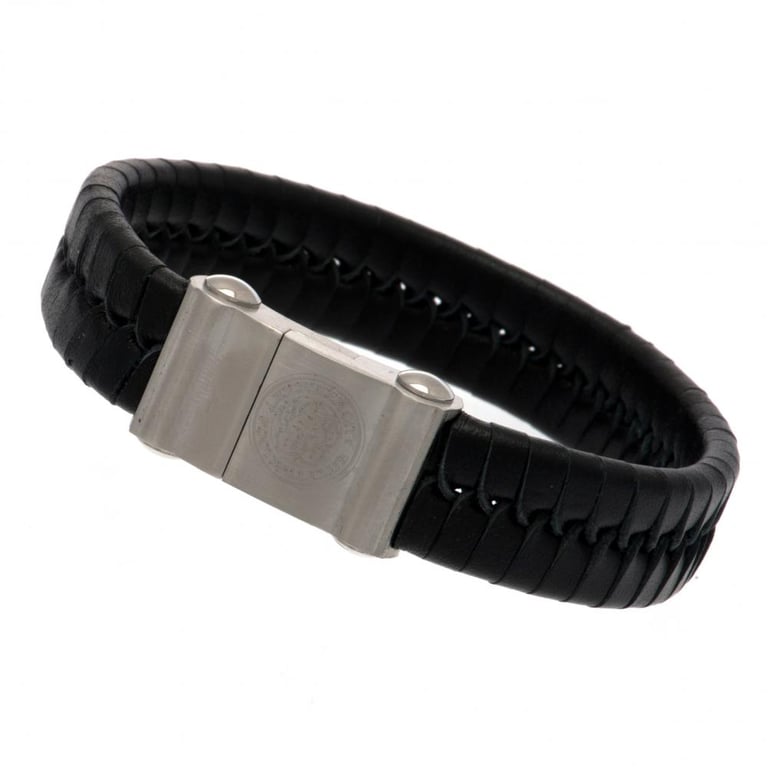 Leicester City FC Single Plait Leather Club Crest Bracelet