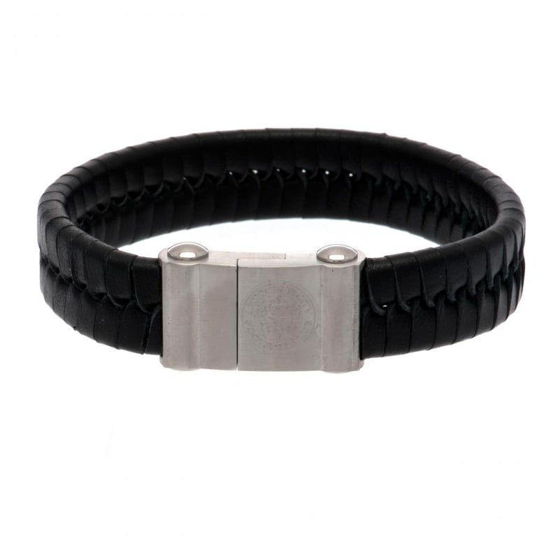 Leicester City FC Single Plait Leather Club Crest Bracelet