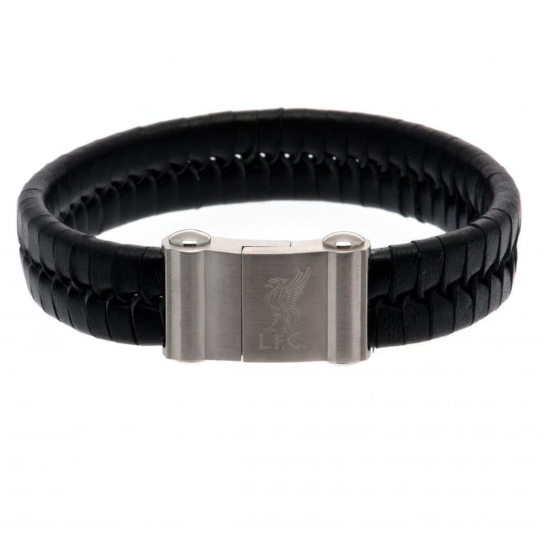 Liverpool FC Genuine Leather Plaited Bracelet with Magnetic Clasp and Club Crest Engraving