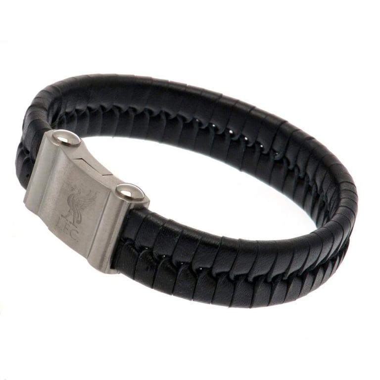 Liverpool FC Genuine Leather Plaited Bracelet with Magnetic Clasp and Club Crest Engraving