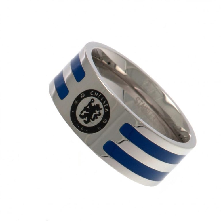 Chelsea FC Engraved Stainless Steel Ring with Blue Colour Inserts