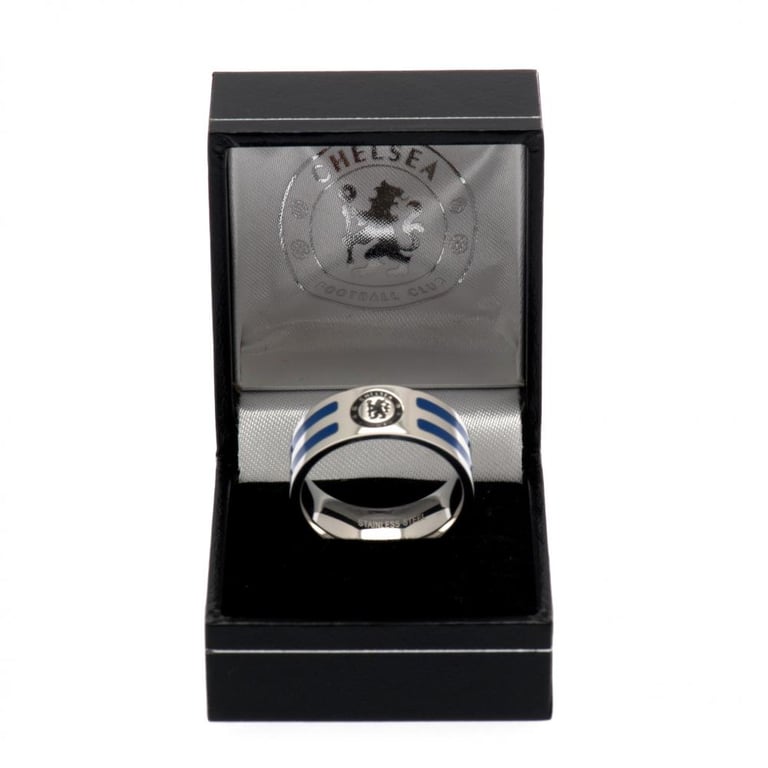 Chelsea FC Engraved Stainless Steel Ring with Blue Colour Inserts