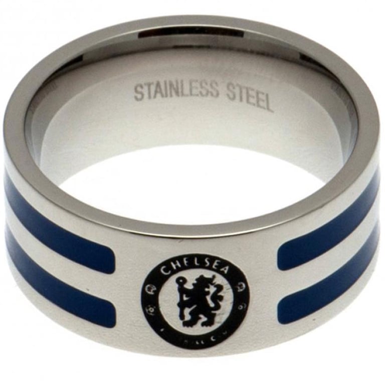 Chelsea FC Engraved Stainless Steel Ring with Blue Colour Inserts