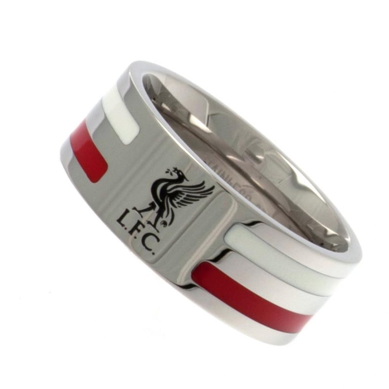 Liverpool FC Colour Stripe Stainless Steel Ring - Engraved Liverpool Crest