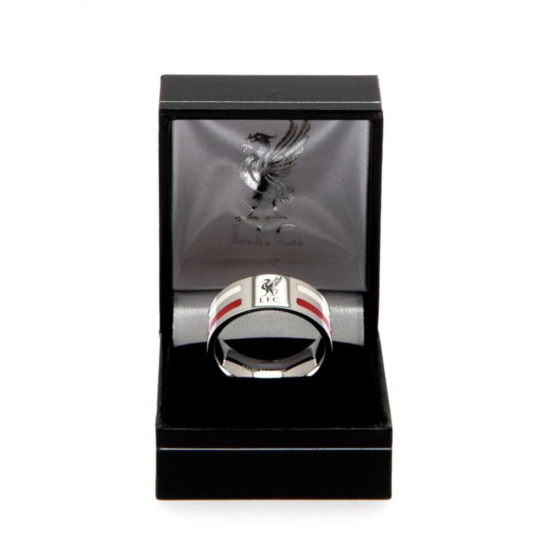 Liverpool FC Colour Stripe Stainless Steel Engraved Ring - Large Size