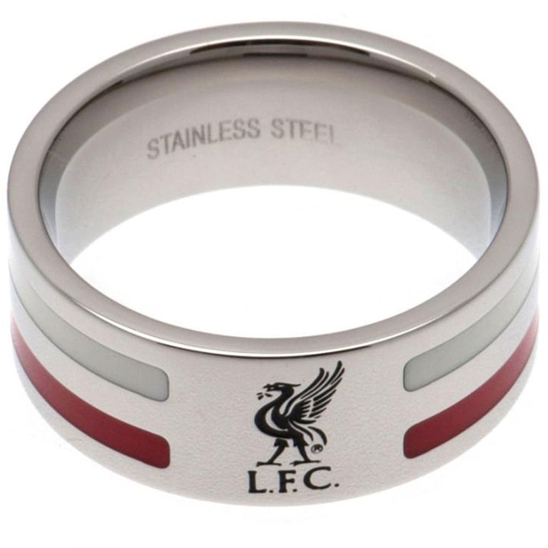 Liverpool FC Colour Stripe Stainless Steel Engraved Ring - Large Size
