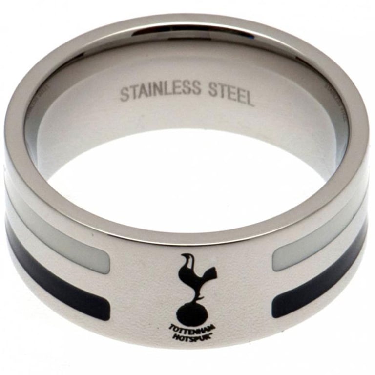 Stainless Steel Tottenham Hotspur FC Colour Stripe Ring with Chrome Finish and Engraved Crest