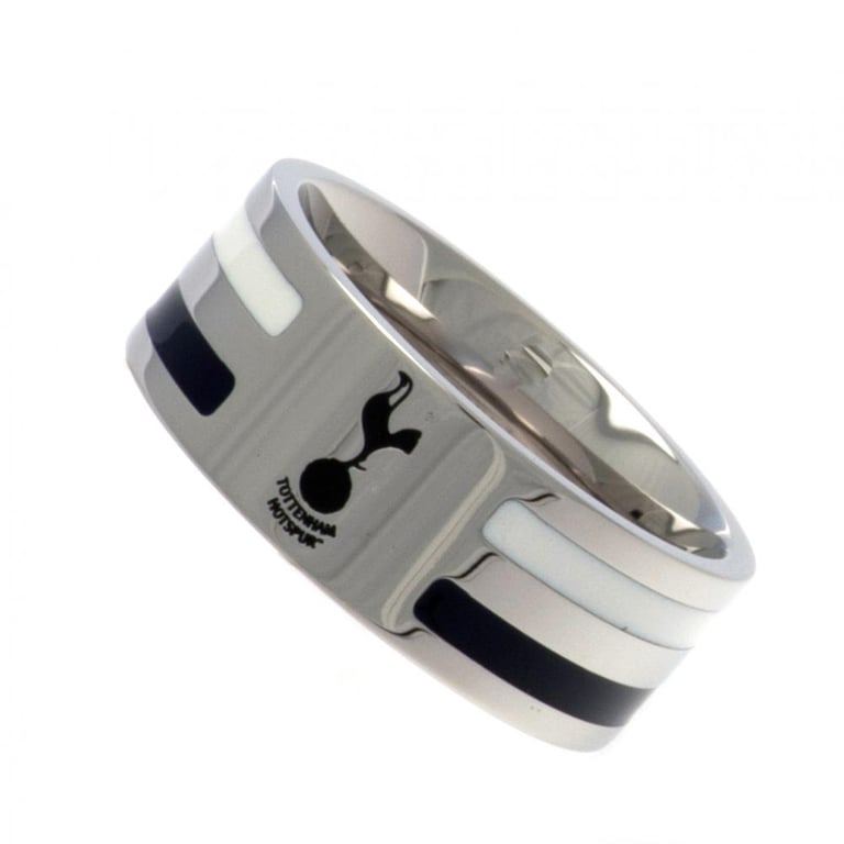 Stainless Steel Tottenham Hotspur FC Colour Stripe Ring with Chrome Finish and Engraved Crest