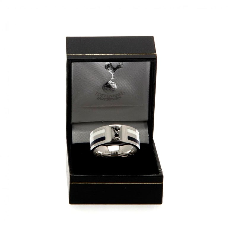 Stainless Steel Tottenham Hotspur FC Colour Stripe Ring with Chrome Finish and Engraved Crest