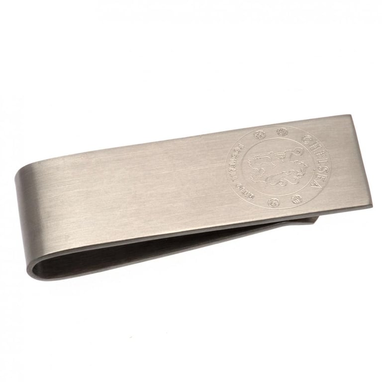 Chelsea FC Stainless Steel Brushed Satin Money Clip - Official Crest Engraved Cash and Card Holder