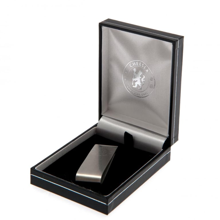 Chelsea FC Stainless Steel Brushed Satin Money Clip - Official Crest Engraved Cash and Card Holder