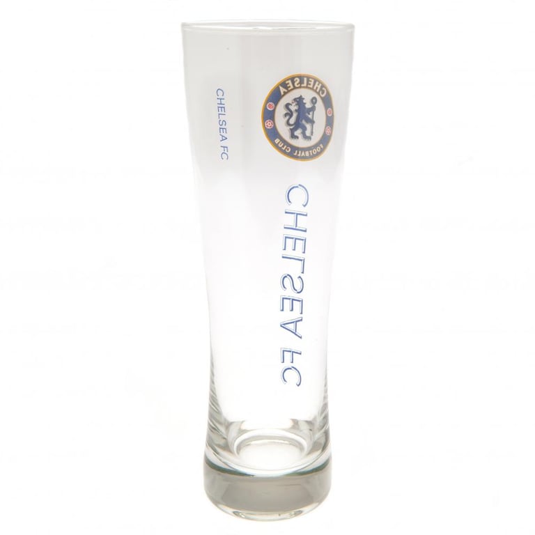 Chelsea FC Tall Pilsner Beer Glass with Royal Blue Club Crest and Text Detail