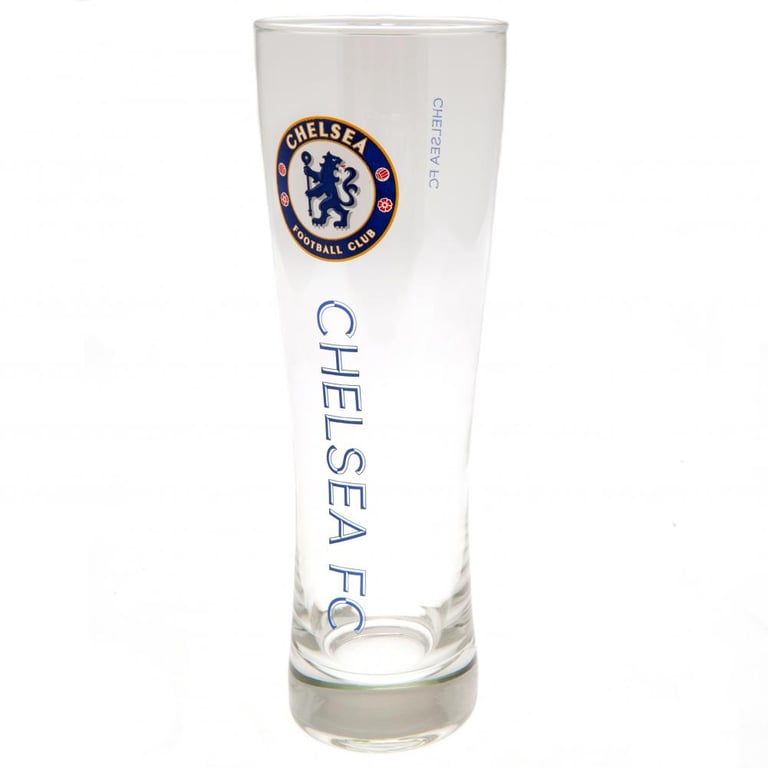 Chelsea FC Tall Pilsner Beer Glass with Royal Blue Club Crest and Text Detail