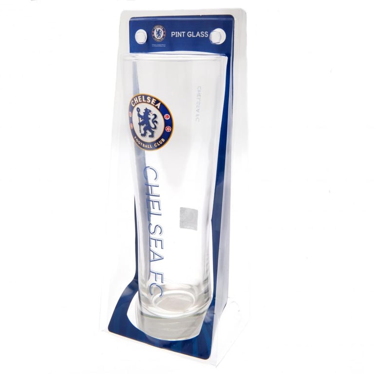 Chelsea FC Tall Pilsner Beer Glass with Royal Blue Club Crest and Text Detail