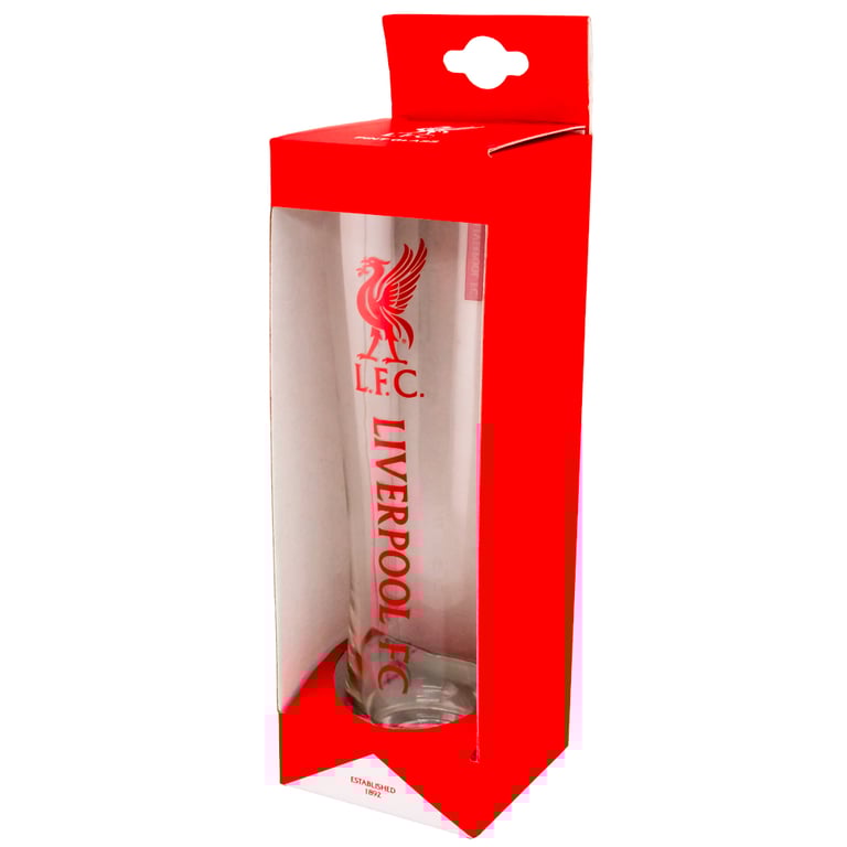 Liverpool FC Tall Pilsner Style Beer Glass with Liverbird Crest and Red Text