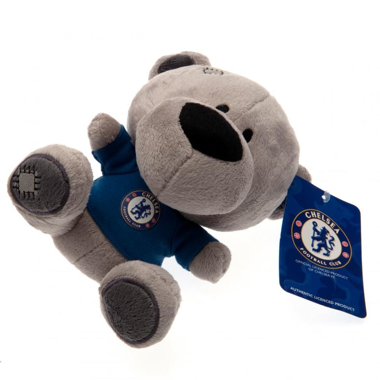 Chelsea FC 100 Polyester Soft Grey Plush Bear with Full Colour Crest and Blue T-Shirt
