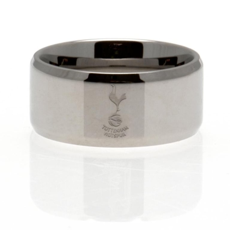 Tottenham Hotspur FC Stainless Steel Engraved Band Ring - Chrome Finish Club Crest Edition