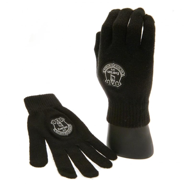 Everton FC Junior Knitted Gloves - Black Crest Design for Kids
