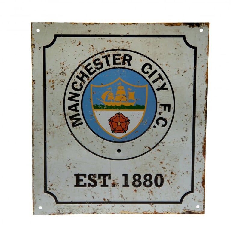 Manchester City FC Vintage Metal Sign - Retro Logo Crest Wall Decoration