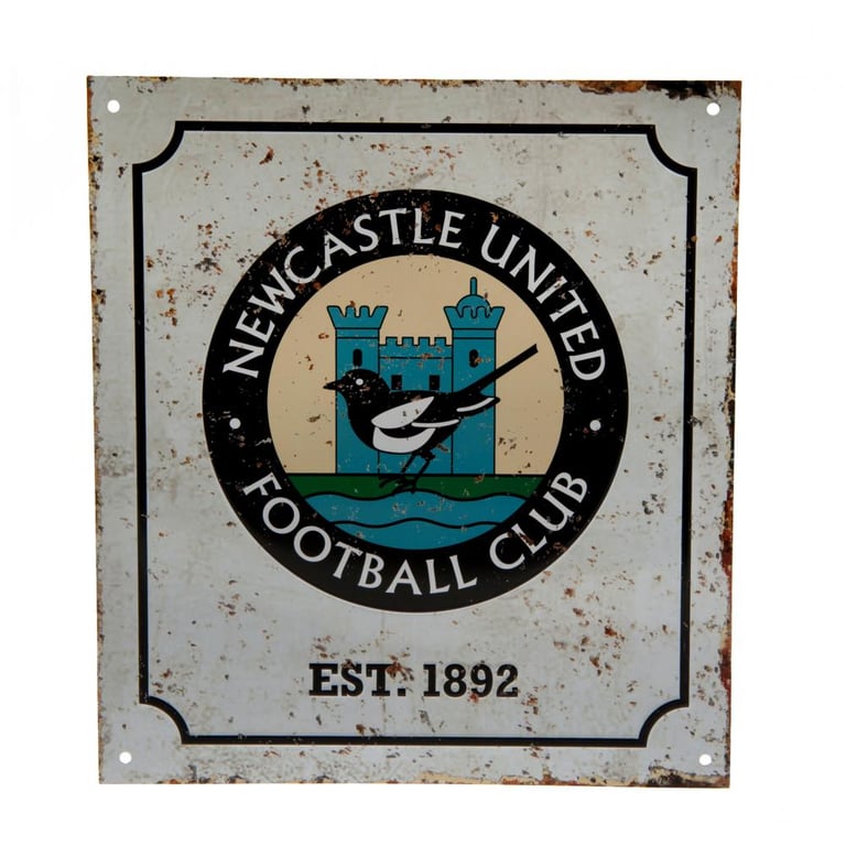 Newcastle United FC Retro Logo Metal Sign - Vintage Crest and Club Established Date Wall Decoration