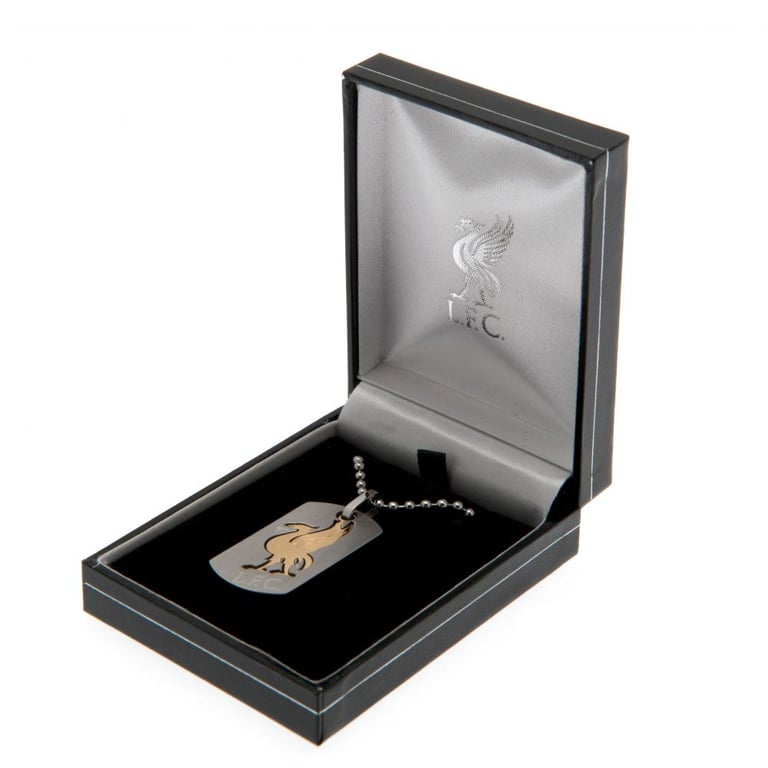 Liverpool FC Bi Colour Cut Out Dog Tag & Chain - Stainless Steel with Engraved LFC Text and Liverbird Insert