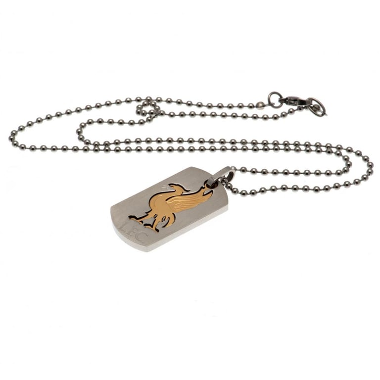 Liverpool FC Bi Colour Cut Out Dog Tag & Chain - Stainless Steel with Engraved LFC Text and Liverbird Insert