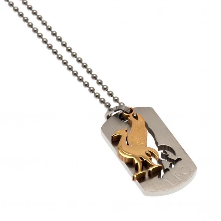 Liverpool FC Bi Colour Cut Out Dog Tag & Chain - Stainless Steel with Engraved LFC Text and Liverbird Insert