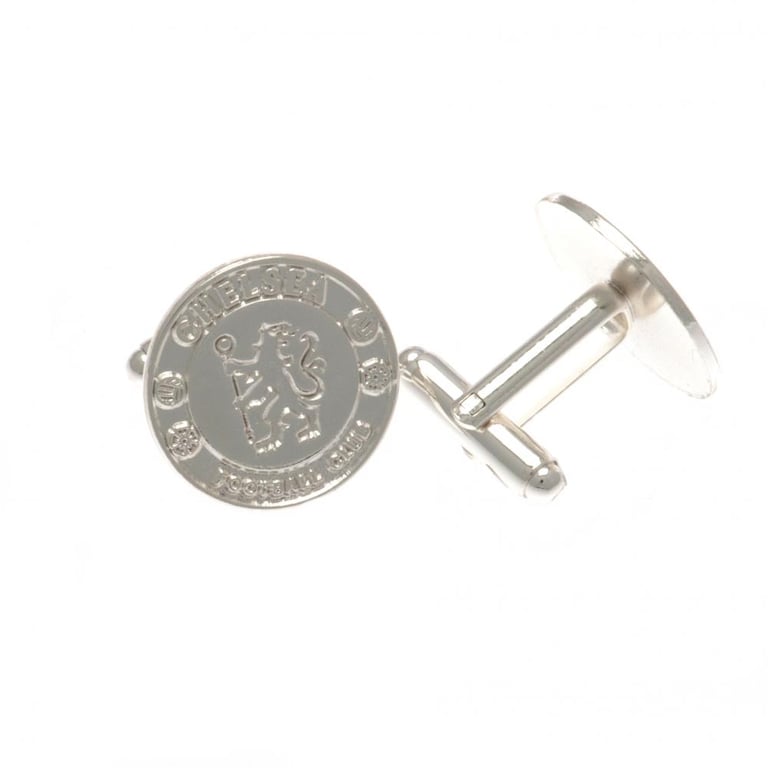 Chelsea FC Silver Plated Detailed Crest Cufflinks - Chrome Finish, Bullet Back Fixing
