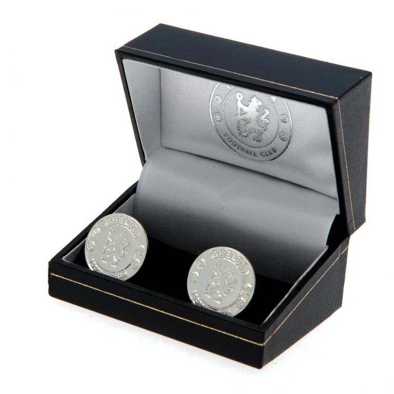 Chelsea FC Silver Plated Detailed Crest Cufflinks - Chrome Finish, Bullet Back Fixing