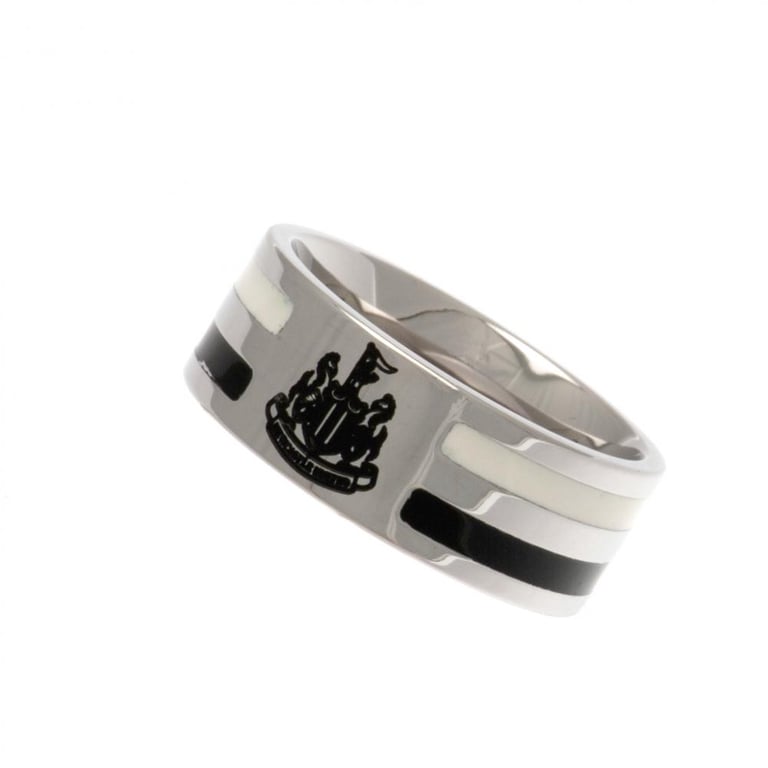 Newcastle United FC Stainless Steel Colour Stripe Ring with Crest Engraving