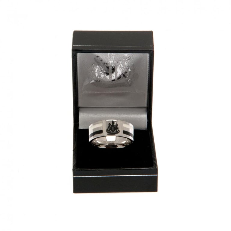 Newcastle United FC Stainless Steel Colour Stripe Ring with Crest Engraving