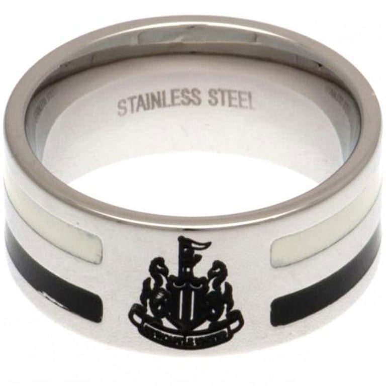 Newcastle United FC Colour Stripe Stainless Steel Ring with Engraved Crest