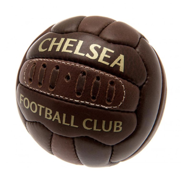 Chelsea FC Genuine Leather Retro Heritage Mini Football Ball - 18 Panel Stitched Design with Gold Print Crest