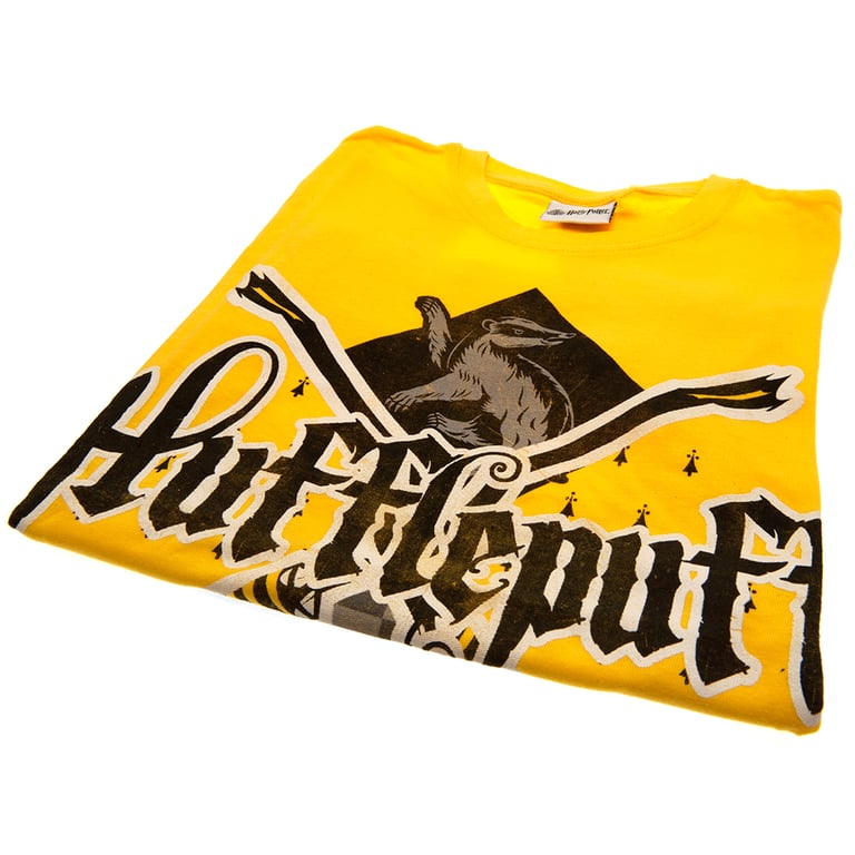Hufflepuff T-Shirt - Junior Size 7-8 Yrs, Yellow 100 Cotton Tee with Hufflepuff Logo