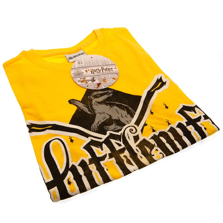 Hufflepuff T-Shirt - Junior Size 7-8 Yrs, Yellow 100 Cotton Tee with Hufflepuff Logo
