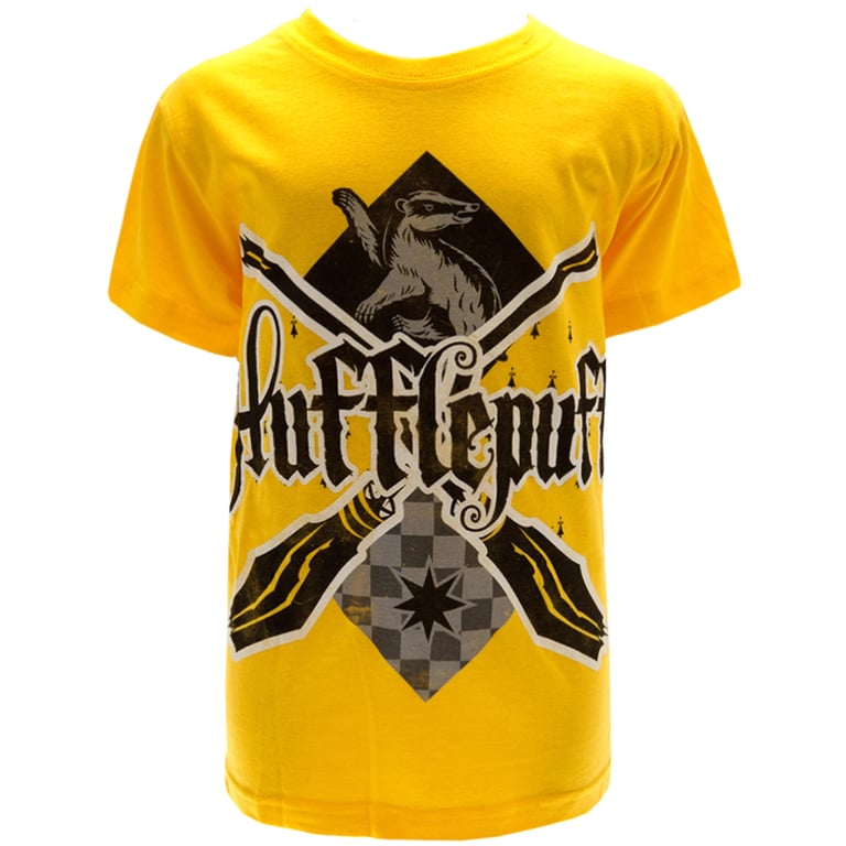 Hufflepuff T-Shirt - Junior Size 7-8 Yrs, Yellow 100 Cotton Tee with Hufflepuff Logo