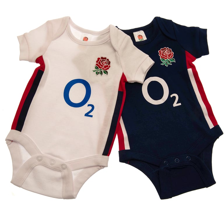 England RFU Home & Away Kit Twin Pack 12-18 Months Embroidered Crest Soft Cotton Bodysuit