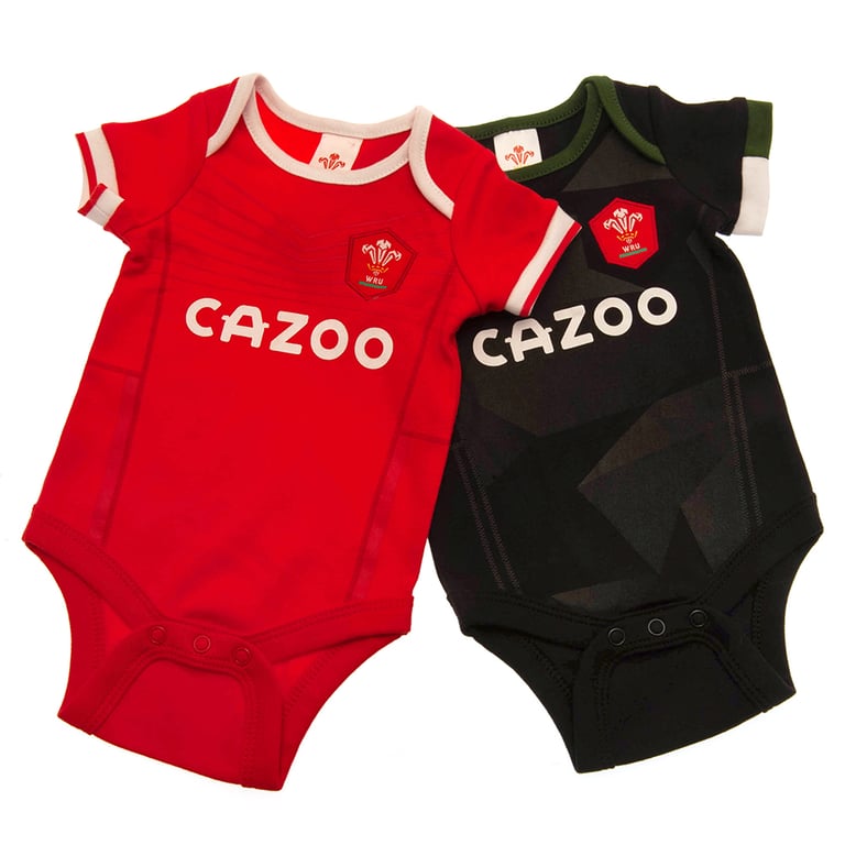 Wales RU Home and Away Kit Twin Pack 6-9 Month Soft Cotton Bodysuit