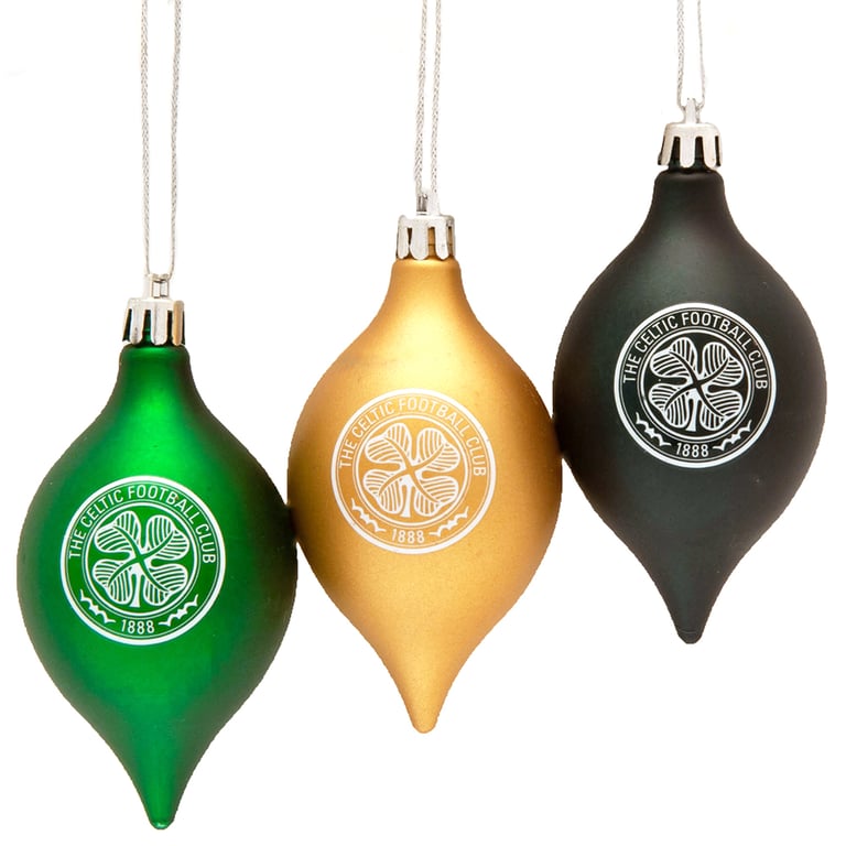 Celtic FC 3pk Vintage Green and Gold Christmas Baubles with Club Crest