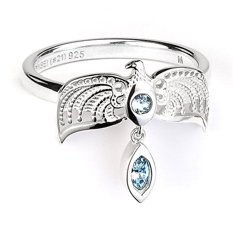 Sterling Silver Harry Potter Diadem Crystal Ring with Moveable Feather Detail