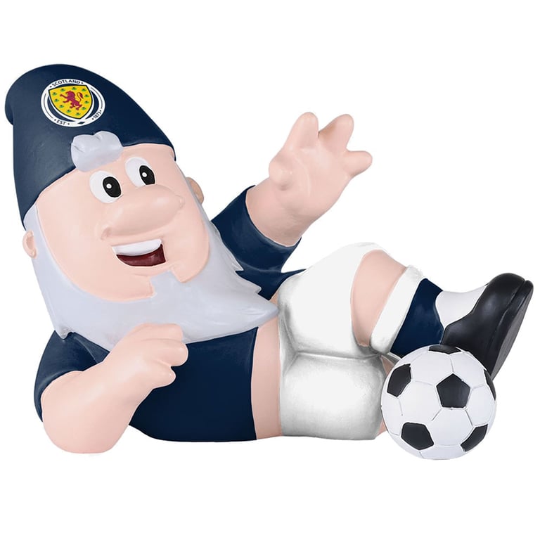 Scottish FA Sliding Tackle Gnome - Dynamic Garden Decoration in Classic Football Kit Colours
